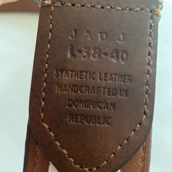 TOMMY HILFIGER Men's Brown Leather Belt Ribbon Logo Contrast Stitching Casual L - Picture 4 of 7